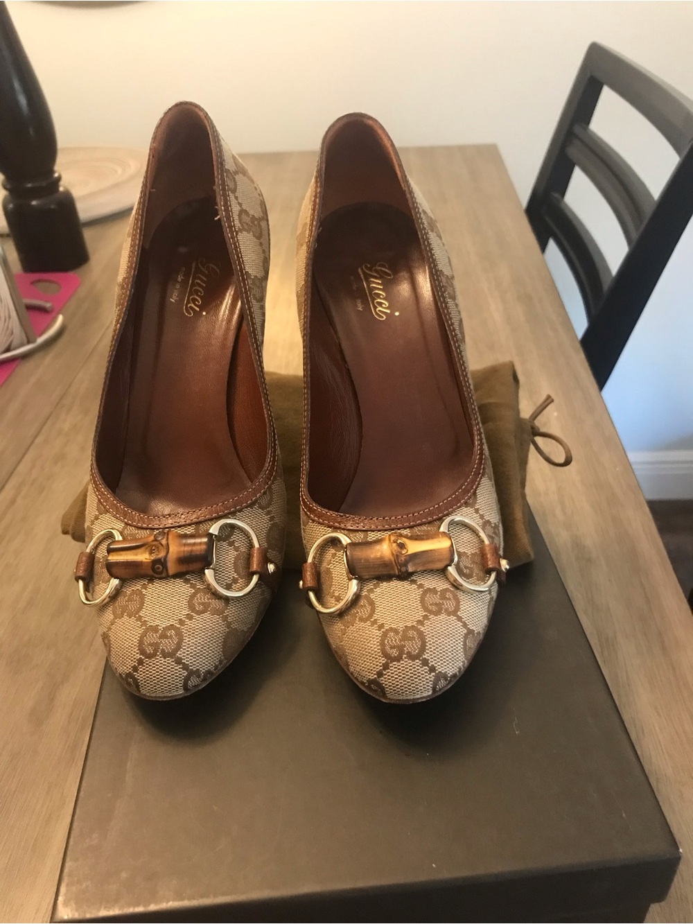 Gucci Beige/Brown GG Canvas Horsebit Heel Pumps - Picture 10 of 16
